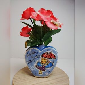 Angel of Rainy Days Ceramic Heart Shaped Vase by Outi 4.5"x 4.5" x 2"